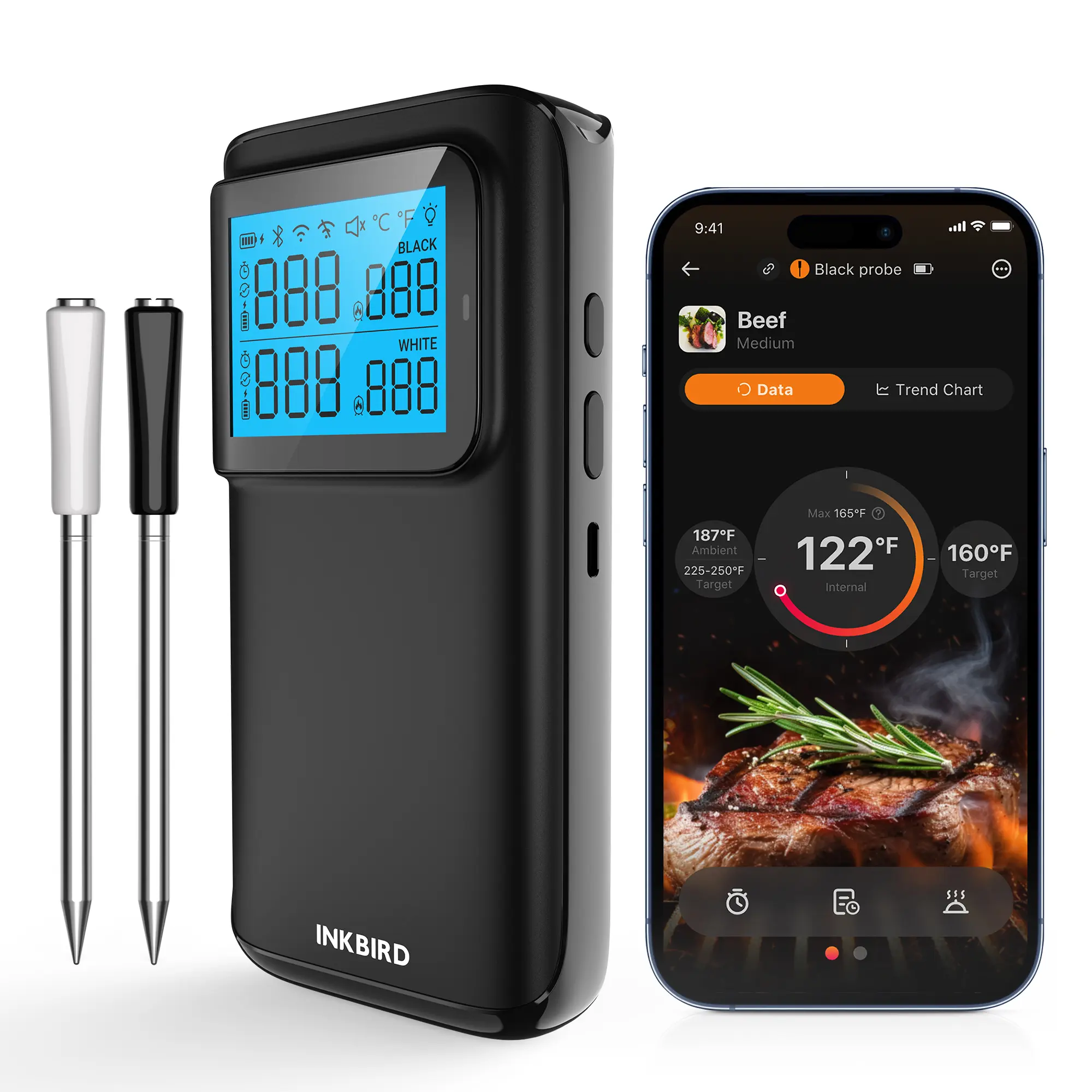 INKBIRD Smart Bluetooth Wireless Digital LCD Thermometer - Waterproof Kitchen Utensil with App Real-Time Monitoring & Control, Ideal for Barbecues & Ovens, Gifts for Him,home essentials