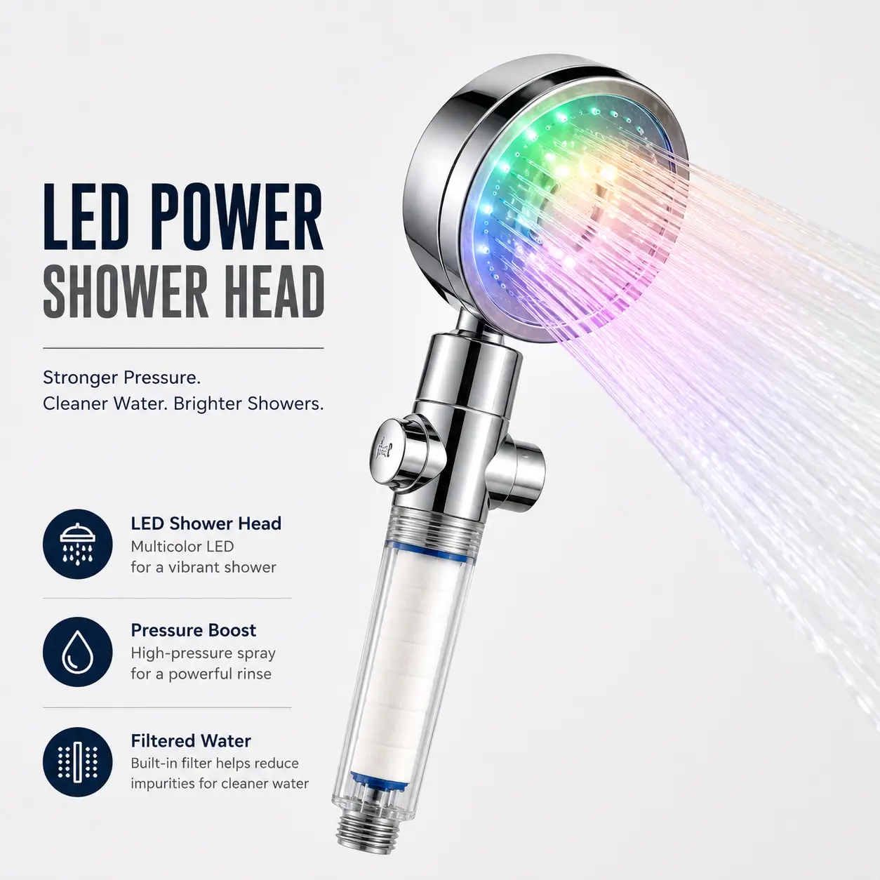 Colorful LED Handheld Shower Head with Filter - High Pressure, Water Purification, Rotatable, Easy to Clean