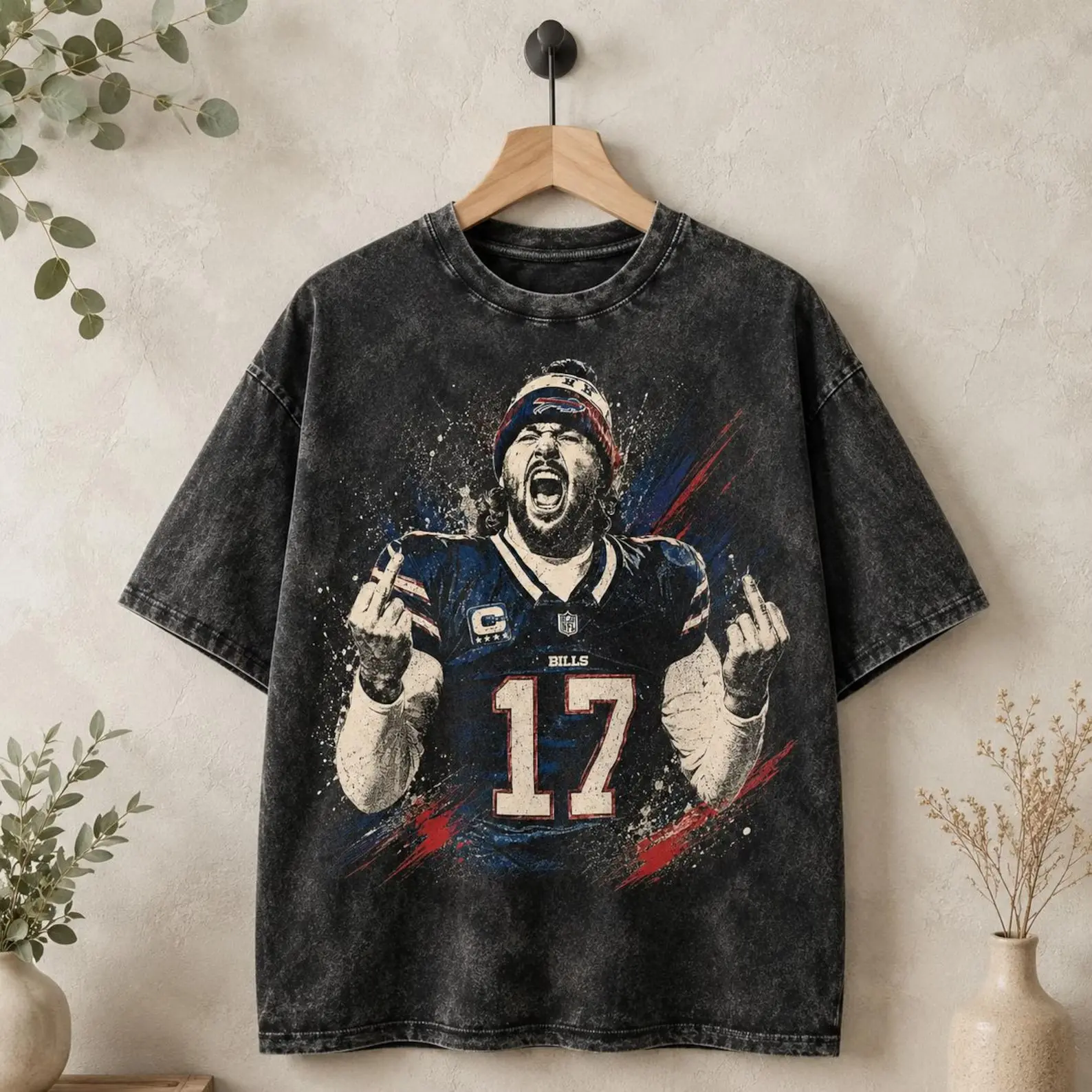 Josh Allen #17 Bills Retro Scream Graphic  Football T-Shirt, Washed Cotton Fan Gift Tee