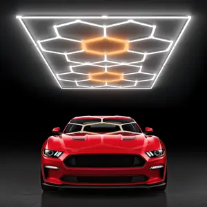 HYPERLITE Color Glow, Garage Lights, Honeycomb Design, Rectangle Frame Modular Lighting, LED Ceiling Light, 568W-624W 56800LM-62400LM, 6500K Bright White, for Garages, Workshops, Gyms, Studios,  Barber Shops, Decorative Spaces， SpringGlowUp