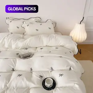 Bow Print Ruffled Bedding Set, 3 Counts/set Including 1 Duvet Cover & 2 Pillowcases without Filler, Soft Comfortable Bedding for Home Bedroom or Hotel, Decorative Duvet Cover, Duvet Cover Set #GLOBAL PICKS