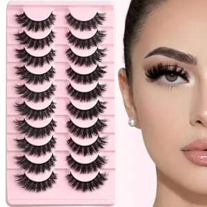 FARRED False Lashes Wispy Natural Strip Eyelashes 14mm Cat Eye Mink Lash Strips Full Volume Fake Cateye Eyelash Pack Natural Look 10 Pairs Short Thick Fluffy Pestañas Postizas for Women