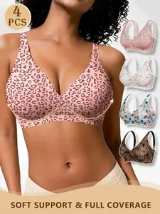 Women's Jelly Bras Wirefree Soft Full Coverage No Underwire Everyday Bras，Women's Bralettes Bra， Women's four row buckle Bralettes Wear