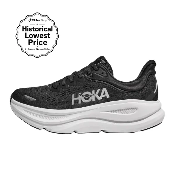 HOKA Bondi 9 'Black White' Men's Athletic Running Trainers - Lace-Up Fitness Running Shoes with Responsive EVA Midsole, Breathable Mesh Upper, Durable Outsole, Lightweight All-Season Design, True Sizes, Unisex Fit, US M 10 (for Long Runs)
