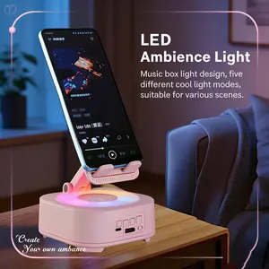 Phone Stand Cellphone Bluetooth-compatible Speaker 3-In-1,  Surround Sound RGB Ambiance Light, Rotatable Foldable Desktop Lazy Holder for Streaming Live Fitness