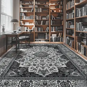 Boho Vintage Floral Faux Cashmere Rug, Non-Slip Machine Washable Low-Pile Carpet | Orange/Grey/Blue/Brown | Living Room, Bedroom, Kitchen & Dining Room