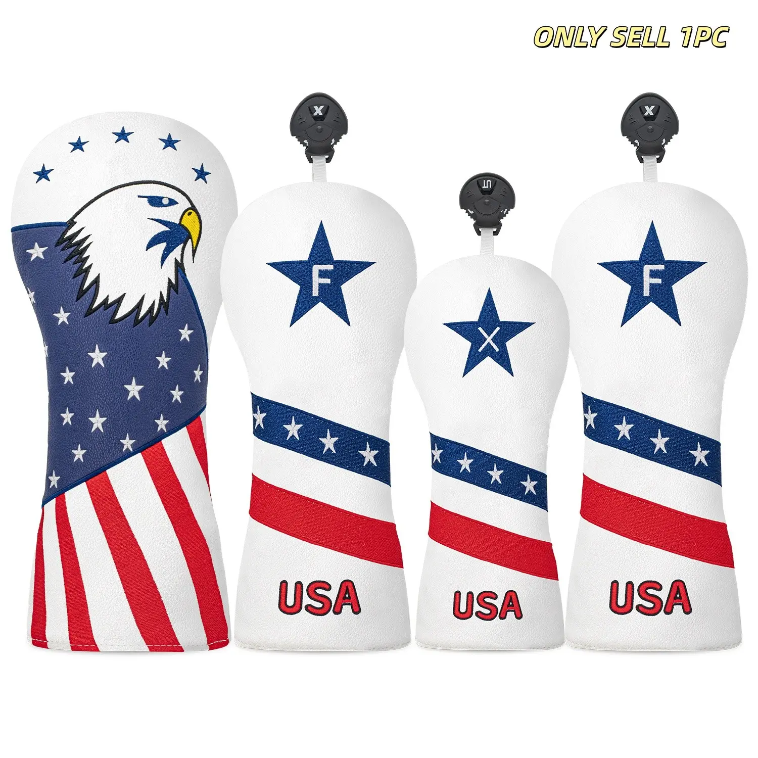 Eagle and Usa Elements Golf Headcovers, Golf Accessory, Fun Design Style, Fashionable Golf Club Cover, Compatible with Most Brands, 1pc/4pcs Set