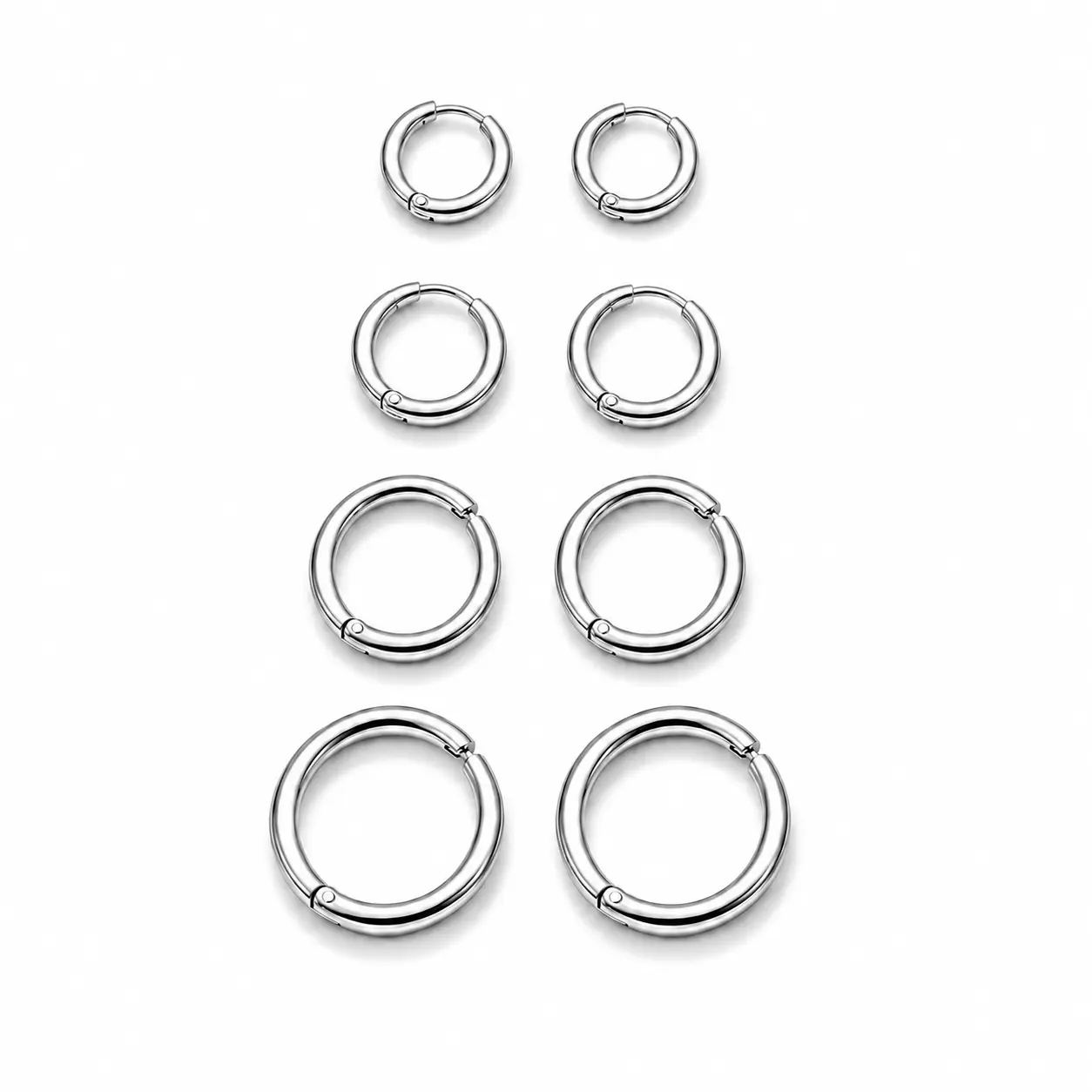 4 Pairs 316L Surgical Steel Hoop Earrings for Men Women Silver Cartilage Piercing Hoops Hypoallergenic Earrings 8mm 10mm 12mm 14mm