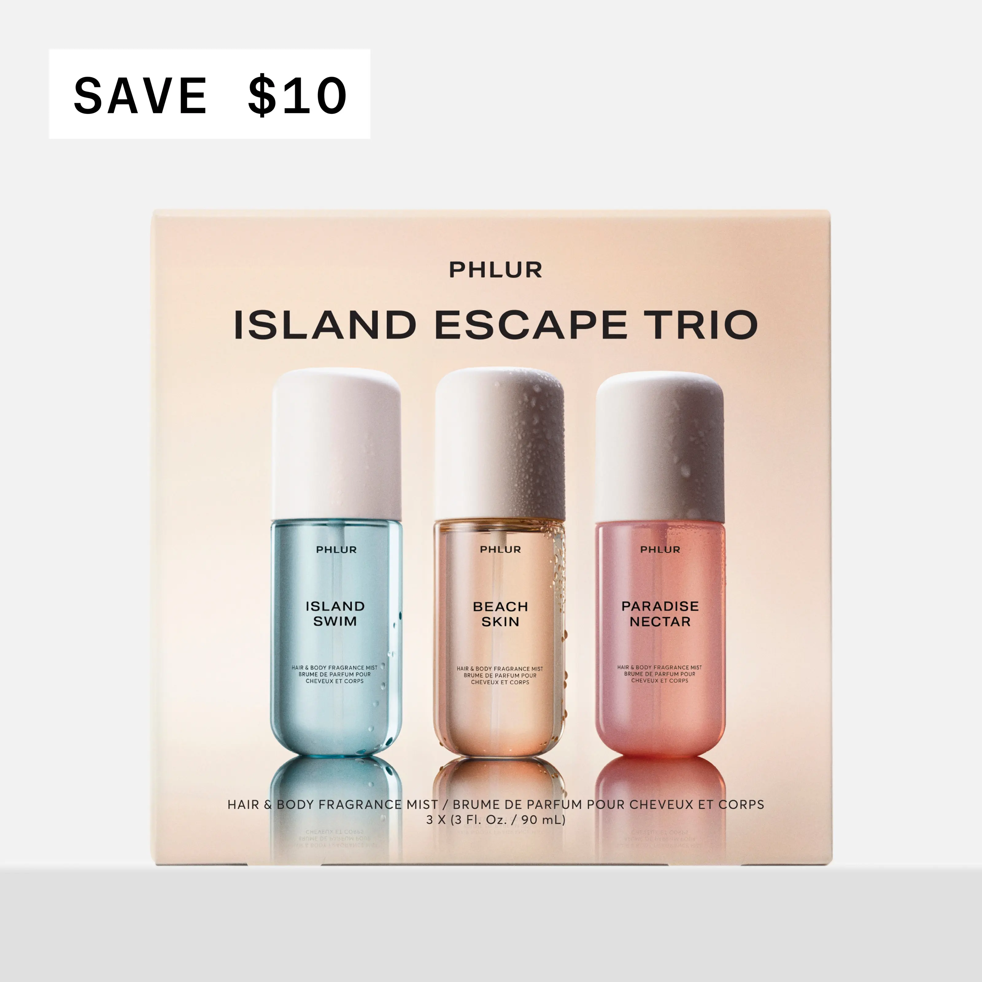 PHLUR Island Escape Trio - Beach Skin, Island Swim & Paradise Nectar Body Mist Set - Tropical Summer Scents