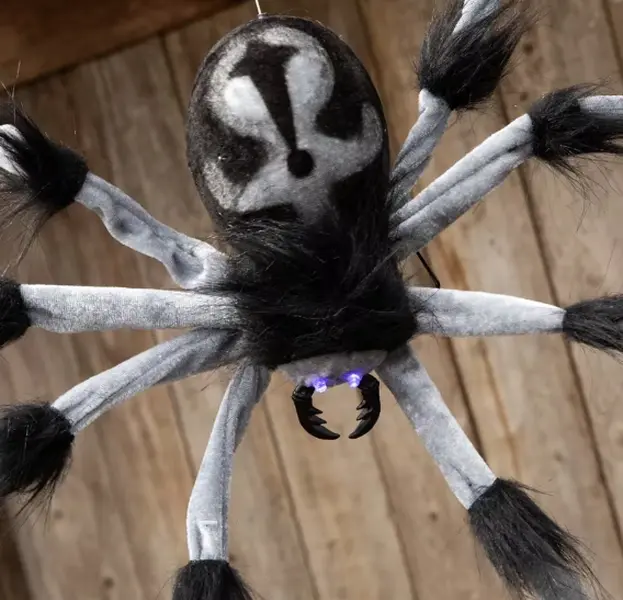 31 1/2" Hanging Hairy Gray & Black Spider Animated Prop Halloween Decoration