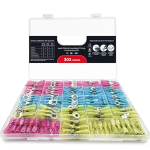 302 count Heat Shrink Wiring Connectors Kits, Eletrical Wire Terminals, Crimp Insulated Connector Assortment- Ring Fork Spade Splices, , for Marine, Automotive, 21Size, 16-14 22-18 12-10 Gauge