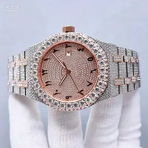 High-End Bling Diamond Style Watch, Premium Waterproof Iced Out Quartz Wrist Watch with Luxury Brand Vibe
