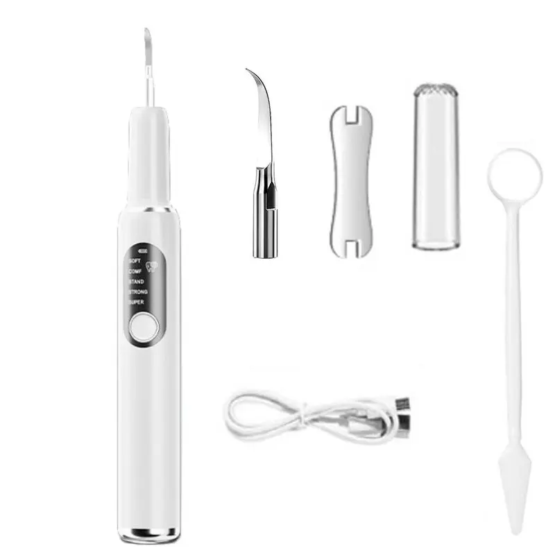 Tooth polisher, tartar remover, teeth whitening kit, rechargeable tooth polisher, teeth cleaning kit (includes 2 brush heads, 5 speed settings and an LED light), waterproof (white) #FathersDayGift