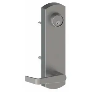 Hager  Cylinder Escutcheon Outside Exit Device Trim with Withnell Lever, No. 122823 Satin Chrome, Key Lock Function