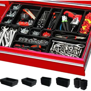 [Upgraded] 65 count Tool Box Organizer Tray 5 Sizes Desk Drawer Organizers Garage Storage Toolbox Divider Trays for Tool Chest Cart Cabinet Workbench Hardware Organization