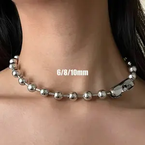 6/8/10mm Stainless Steel Ball Chain Layering Necklace for Women Men Oversize Chunky Chain Choker Grunge Aesthetic Y2K Necklace Modern Versatile Accessories