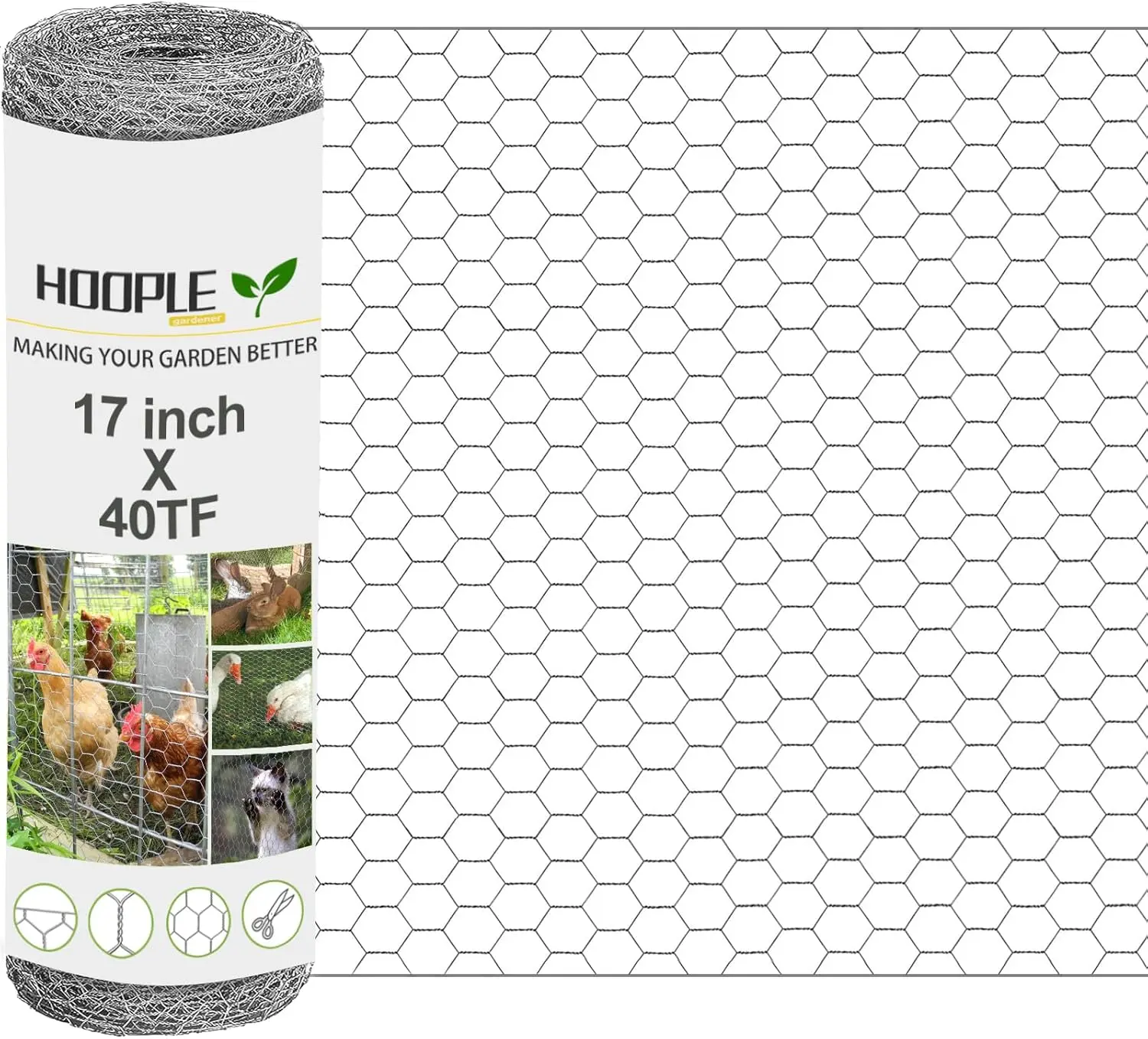 Chicken Wire Fence 17In x 40FT Galvanized Hex Mesh Rustproof Wire Netting Roll for Garden Poultry Plant Protection DIY Craft Animal Barrier Backyard Use dealsforyoudays