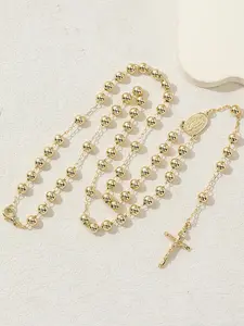 Virgin Mary Cross Beaded Necklace, Cross Necklaces, Long Chain Fashion Jewelry for Men and Women, Casual Daily Wear Accessory