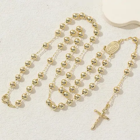 Virgin Mary Cross Beaded, Long Chain Fashion Jewelry for Men and Women, Casual Daily Wear Accessory, Faith Necklace