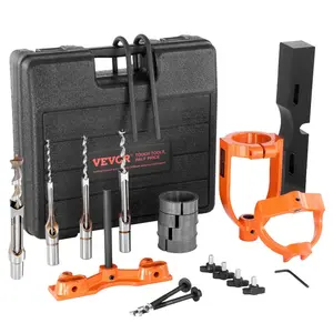 summervibes VEVOR Mortising Attachment for Drill Press, 4 Model Drills Square Hole Chisel Set, Bench Drill Locator Set Mortise and Tenon Tools with 5 Bushings, for Woodworking Mortising Tenoning Drilling Machine