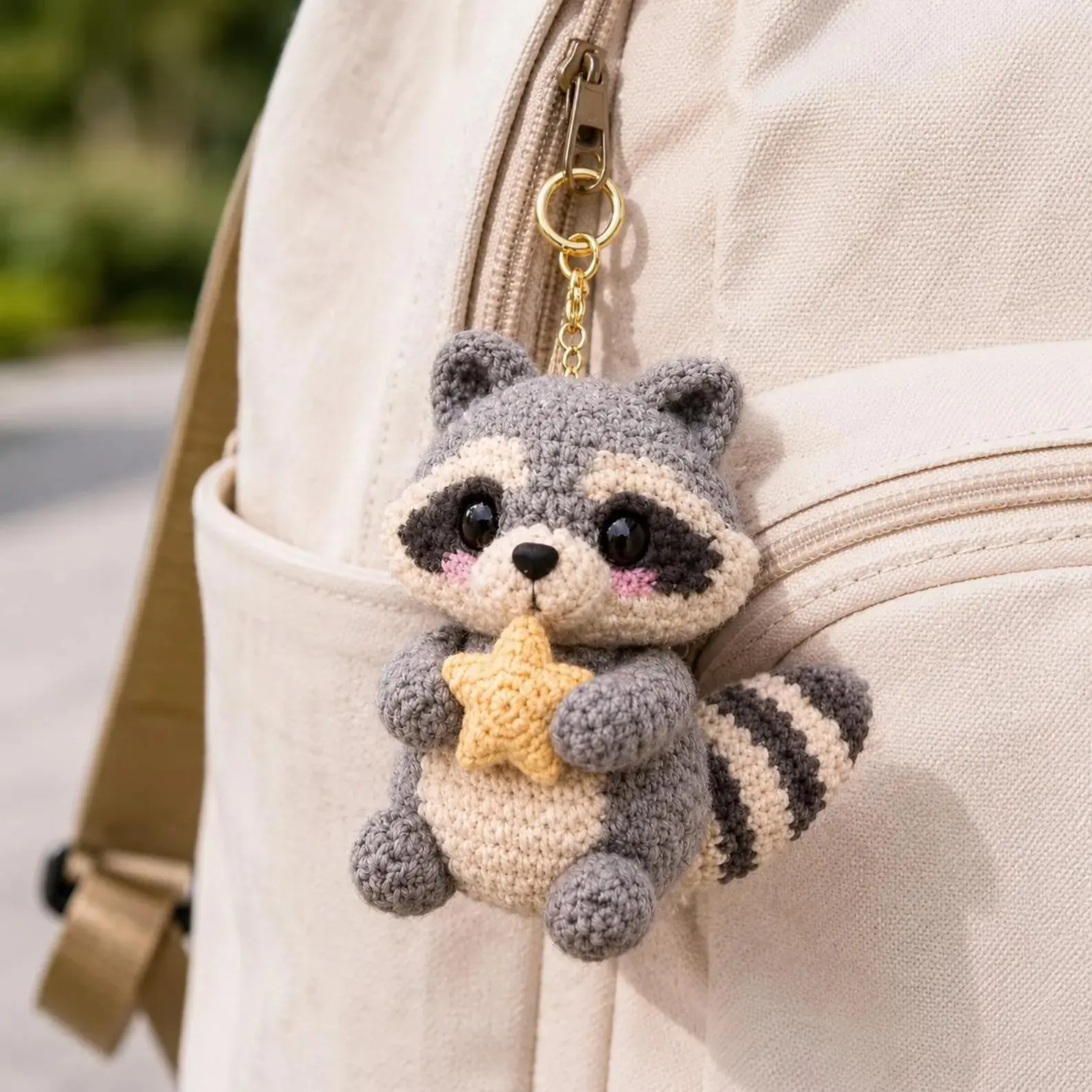 Crochet Raccoon Keychain, Handmade Raccoon Plush Keychain, Cute Animal Bag Charm, Kawaii Car Key Accessory, Gift for Her, Amigurumi Keychain
