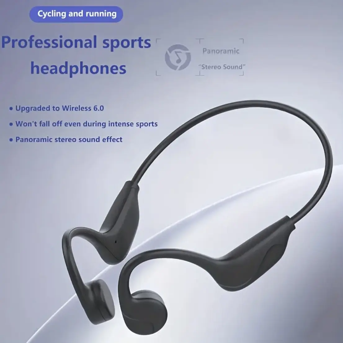 Wireless Bone Conduction Bluetooth-compatible Headphones, Waterproof Sports Headphone, Fitness Cycling Headphones, 10h Playback with Sweat Resistance, Noise-Cancelling Voice Calls for Running & Cycling