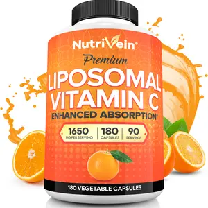 Nutrivein, Liposomal Vitamin C Capsules, Dietary Vitamin Supplement, Plant-Based Formula, Daily Nutrition Support, 1650mg, 180 Capsules, 2 Capsules Daily