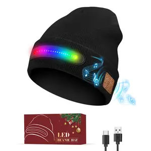 Unisex Beanie with RGB Light & Bluetooth, USB Rechargeable Caps, Christmas Gifts for Men Women Father