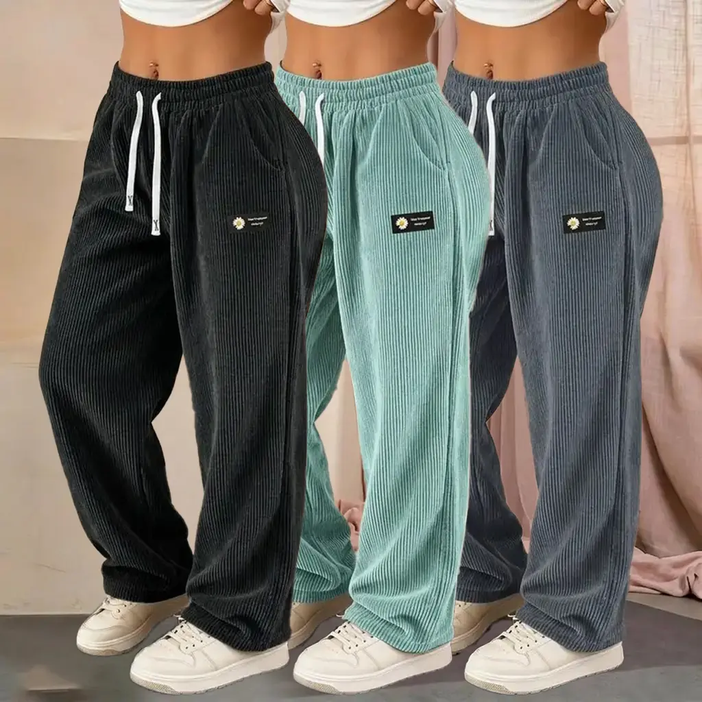 Women's Wide-Leg Pants, 3-Pack Drapey Straight-Cut Trousers with an Adjustable High Waist, Basic Everyday Casual Bottoms backtoschool, Comfortable, Elegance, Casual Athletic, Women's Pants Multi Pack, Floor Length, Pants For Women, Comfy Pants