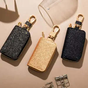 Mini Car Key Case Unisex PU Leather Car Key Storage Bag Creative Star Shining Pendant Keychain