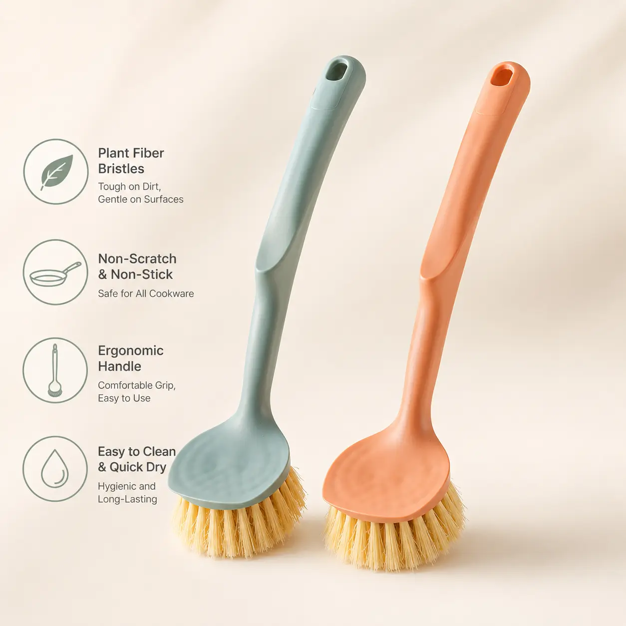 Natural Sisal Fiber Cleaning Brush - 1 Count Long Handle, Non-Scratch Bristle, Hanging Hole Design for Kitchen Cookware, Sink Cleaning, Durable Daily Use, Quick Dry