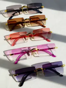 5pcs Rectangular Frameless Gradient Color Fashion Glasses Simple & Fashionable For Outdoor Party & Gathering Beach Accessories For Women Sunglasses Set Spring Summer Bright Colors