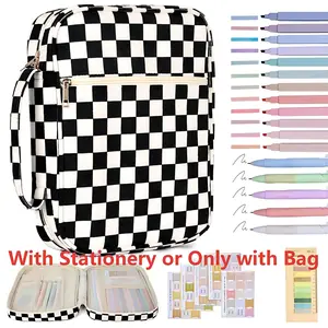 Bible Cover Case for Women Corduroy Bible Case for Girls Checkered Large Bible Cover with Handle Bible Study Supplies Accessories Christian Gifts for Women (Black, Medium)