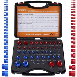 Mechanic Nut and Bolt Thread Detector Kit - 44 PCS Engraved Size Gauge Tools with EVA Foam Independent Storage, 23in & 21in Lengths for Narrow Space Fastener Inspection, Inch Sizes Included
