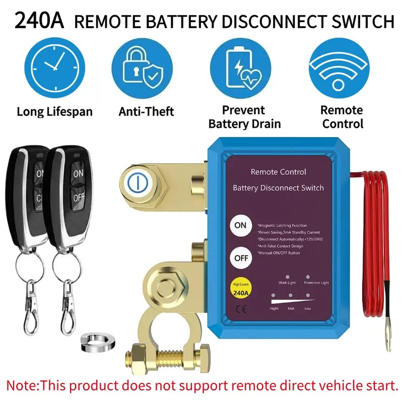 Upgraded 240A Remote Battery Disconnect Switch 12V 240A Remote Battery Kill Switch,Smart Remote Battery Disconnect Switch with Magnetic Latching, Wireless Switch, Battery Drain, Long Lifespan – Anti-Theft Protection for Car, Truck, RV & Boat
