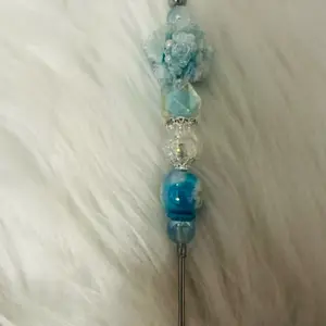 Fancy Pokey Tool for Snow Globe Making Handmade Craft Tool with Blue Beads and Sparkling Accents