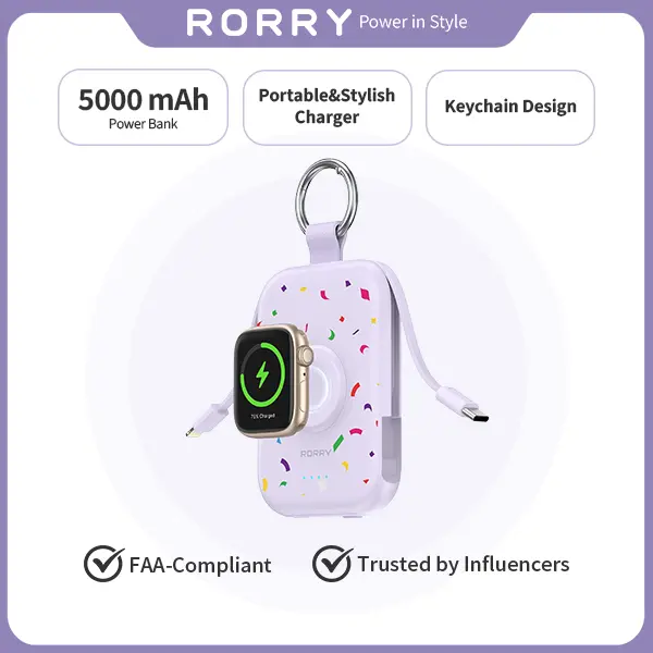 RORRY 5000mAh Portable Power Bank with Built-in Cables & Keychain – Safe Fast Charging for iPhone 17-8 & Apple Watch – Giftidea & Travel Essential summerwins