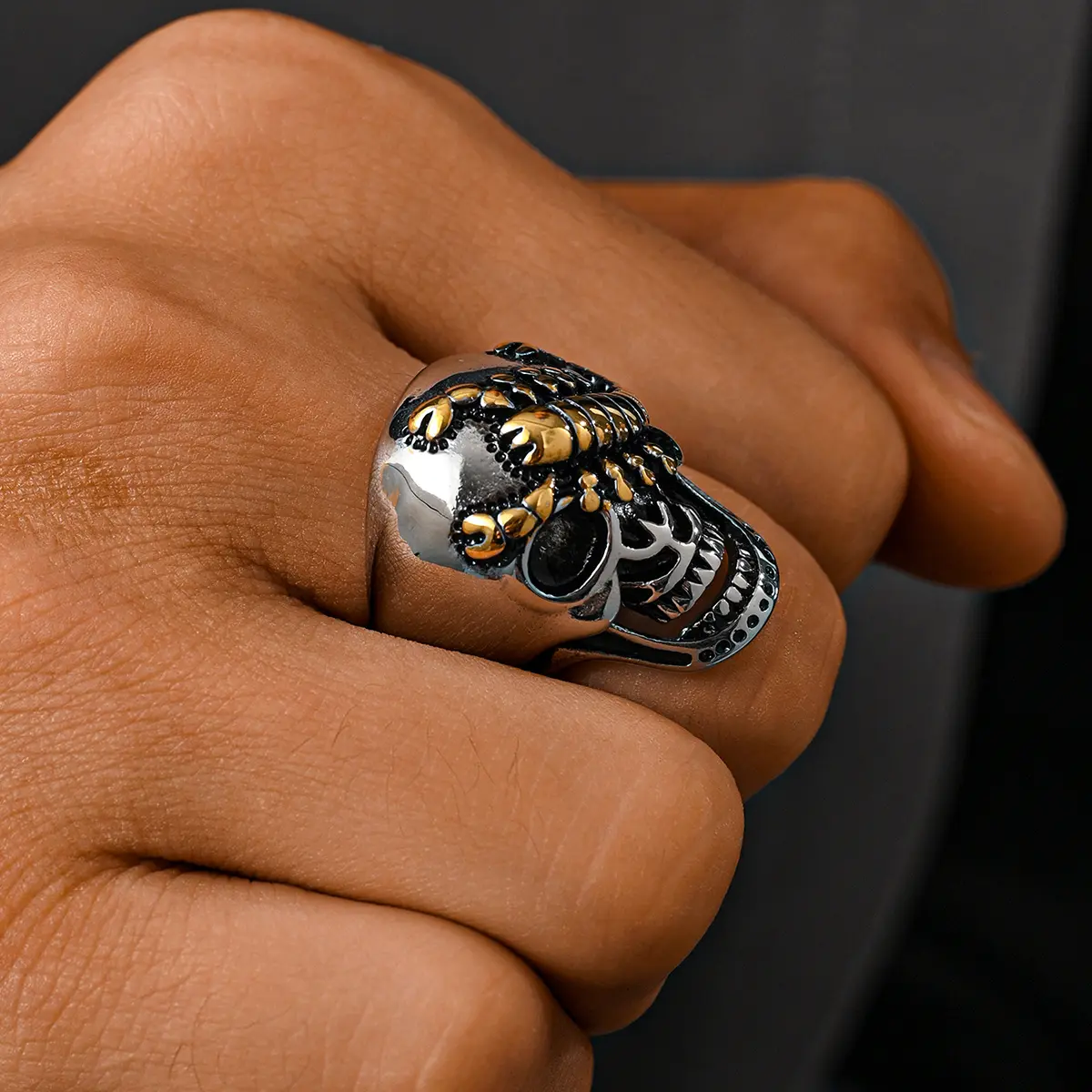 Men's Stackable Grunge Ring - Gothic, Hip-Hop, Punk Styles, Scorpion & Skull Motif, Stainless Steel & Titanium, Daily/Party Accessory, Halloween Gift, Grunge Rings, Statement Multi Ring, Skull Rings