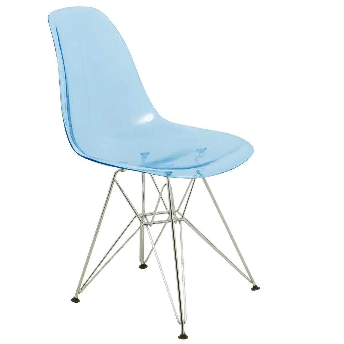212 MAIN Transparent Blue Eiffel Side Dining Chair - Modern Armless Legged Chair with Curved Lines, Plastic Shell, Simple Setup, LeisureMod Cresco Molded Outdoor Accent Piece, Dining Chairs