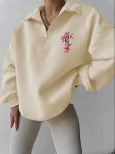 Autumn Winter Half-Zip Long Sleeve Fleece Pullover Hoodie, Unisex Casual High Neck Sweatshirt, Sporty Style, Thicken Fabric, Fitted Design