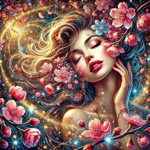 5D DIY Full Drill Diamond Painting - Diamond Painting Kit Cherry Blossom Girl Mosaic Canvas DIY Wall Art, Home Wall Decoration, Handmade Gifts, Suitable for Halloween, Christmas, Birthdays, and Anniversary Gifts