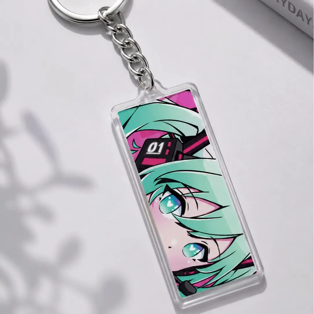 Hatsune Miku Anime Virtual Idol Acrylic Key Ring - Double-Sided Cartoon Character Pendant for Backpack, Tote Bag, Birthday, Lightweight, Cute, Everyday, Friends