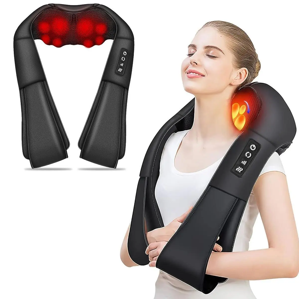 Cordless Electric Back and Neck Massage Pillow with Soothing Heat, Deep Tissue Massager for Shoulder-Leg Use, Ideal Relaxation Gift for Family