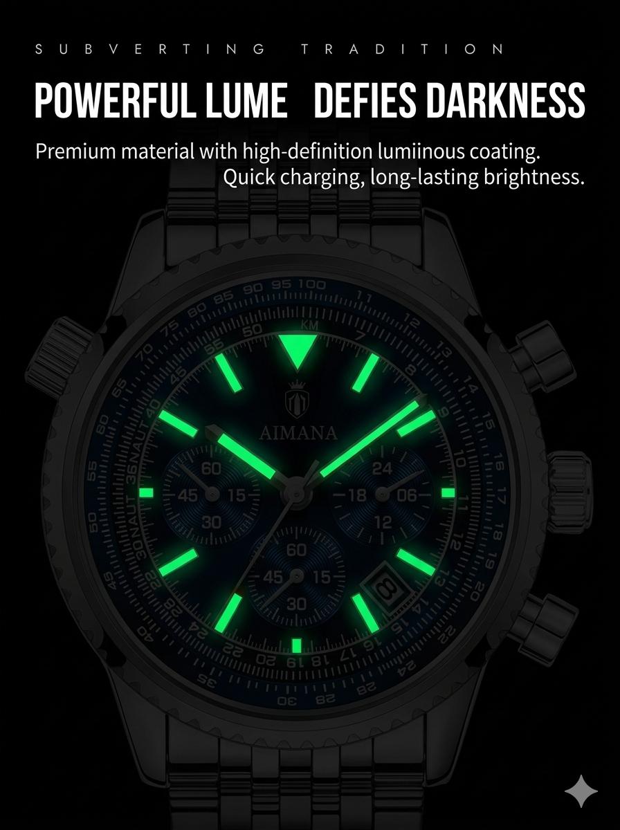 Swiss Luxury Men's Chronograph Watch - Multifunctional Business Quartz Watch, Luminous & Waterproof with Date Display