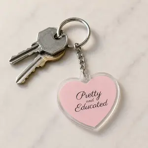 Pretty and Educated Heart Acrylic Keychain, Pink Coquette Keyring Charm, Cute Feminine Bag Accessory Gift for Girls Women