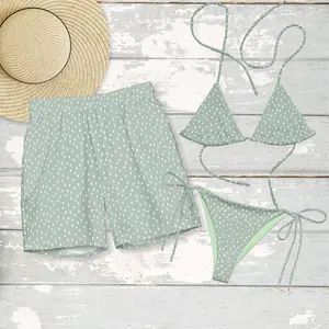 Vintage Polka Dot Matching Swimsuits, Sea Green Couples Beachwear, Romantic Honeymoon & Anniversary Sets, His and Hers