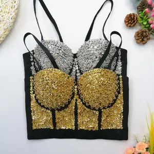Elevated Going Out Tank Tube Halter Tops Bra Blusas Short Hand-Stitched Beading Sequins Corset Woman Vest Sexy Clothes Fishbone Clothing Sling Wedding Summer Spring Party Blind Date Stage Party Shaper Ladies Crop Shirt Tube Top