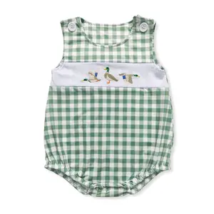 Green Plaid Duck Print OnePieces boy  clothes
