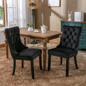 Velvet Dining Chairs Set of 2, Upholstered High-end Tufted Dining Room Chair with Wood Legs Nailhead Trim for Kitchen (2-Pcs Set）