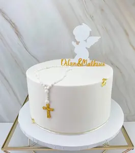 Custom Angel Cake Topper Baptism Christening Communion Comfirmation Party Baby Praying Centerpiece Personalized Name or Text